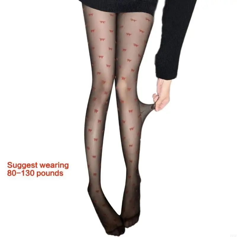195E Women Sweet Little Red Bows Pattern Black Silk Stocking Thin Vintage Sheer Pantyhose Female Elastic Nylon Tights Hosiery