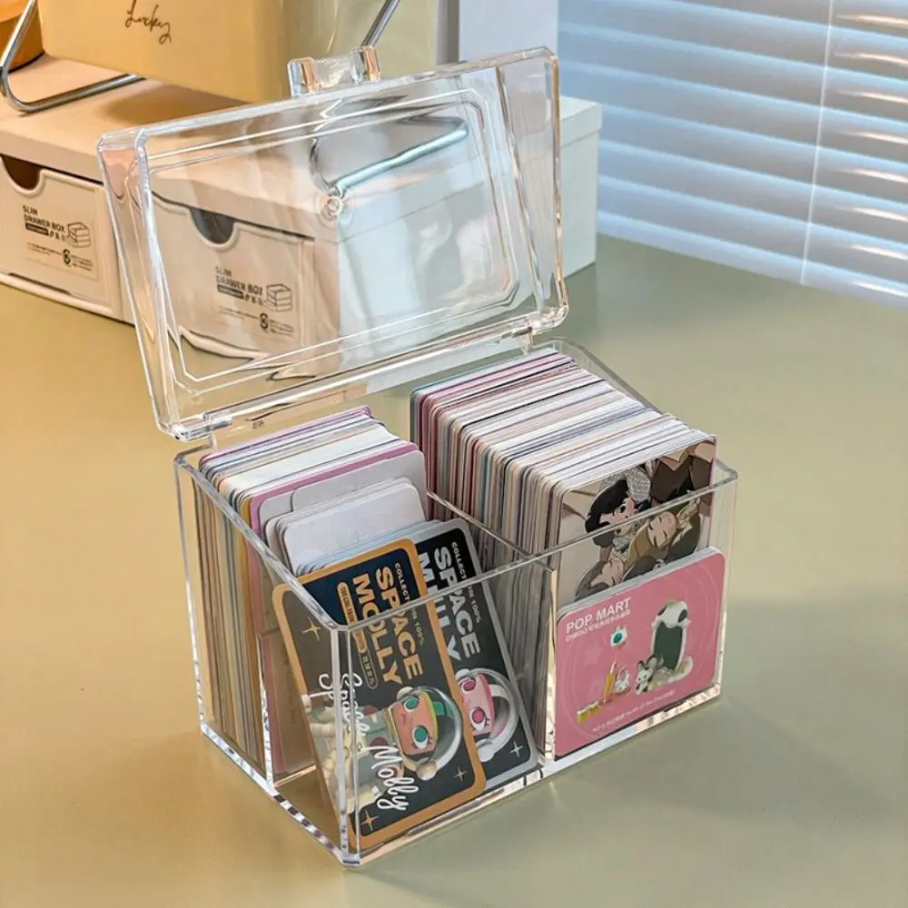 Desktop Organizer Lomo Cards Storage Box Large Capacity Transparent Idol Cards Protector Cards Collection Acrylic Flip Cover Box