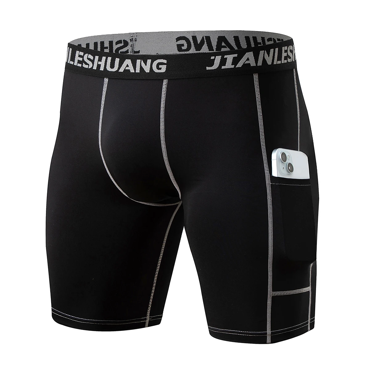 5-piece Set Of Men's Four Season Solid Color Line Underwear Comfortable Elastic Waist Sports Cycling Pants Outer Pocket Shorts