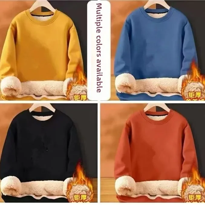 Autumn and Winter Lamb Wool Plus Thick Round Neck Hoodie for Men's Casual Loose Jacket Sweatshirt