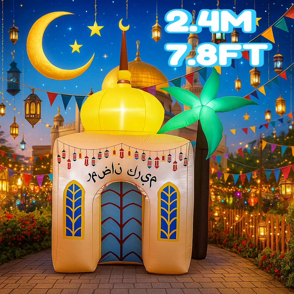 

2.4M/7.8FT Inflatable Model Muslim Ramadan Festival Holiday Eid Style Architecture DIY Yard LED Light Ornament Outdoor Decor