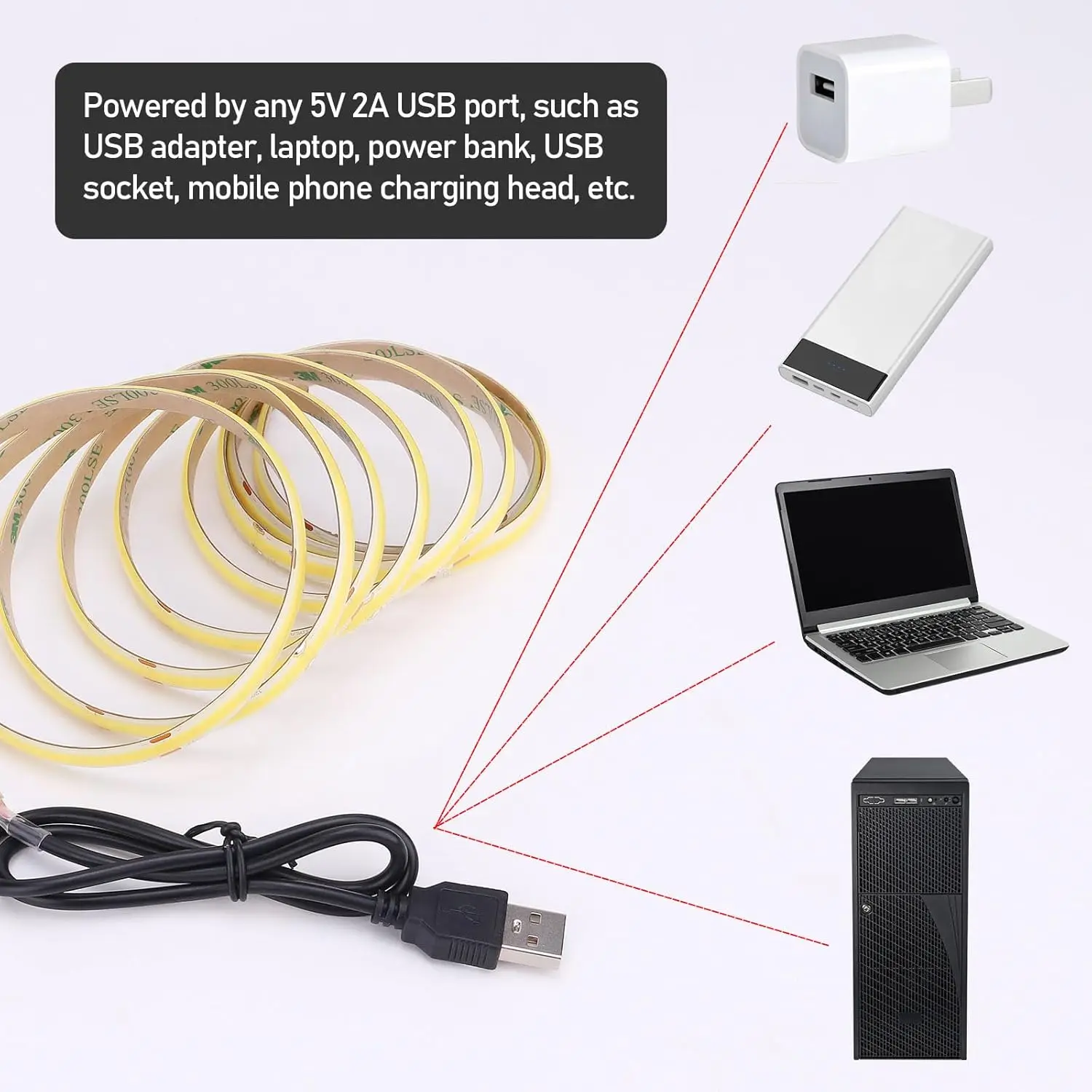 DC 5V USB LED COB Strip White Warm White LED Strip Light TV Background Lighting Tape Home Decor Lamp 1- 5m LED String Light