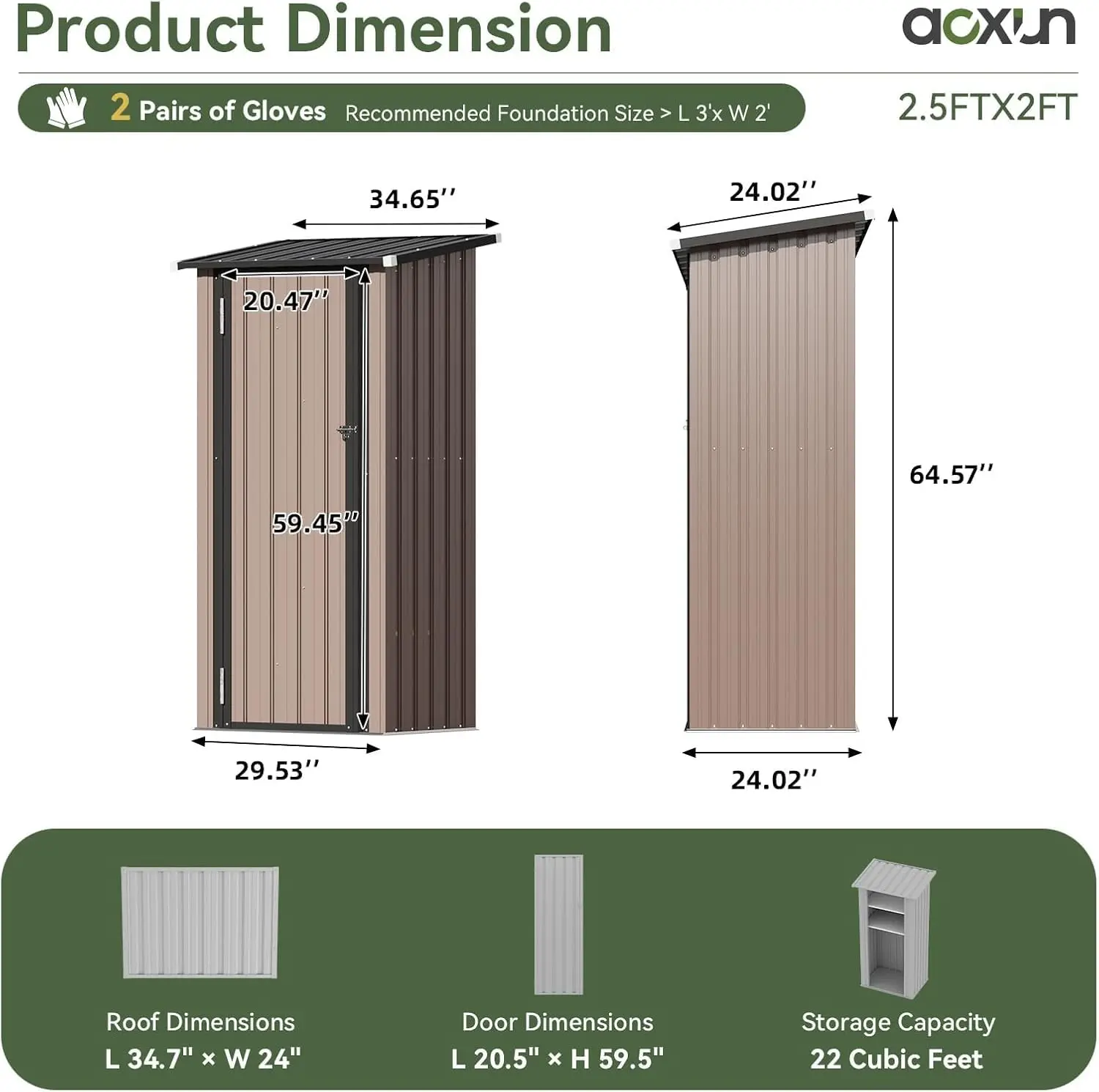 Outdoor Storage Cabinet Shed with Floor, Vertical Garden Tool Locker, Small Patio Organizer, Waterproof, Customized
