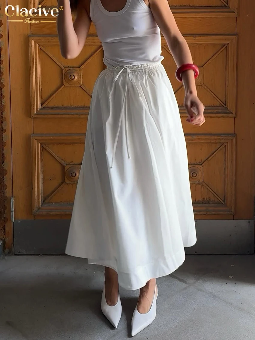 

Clacive Fashion Loose White Women Skirt 2025 Casual High Waist Ankle-Length Skirt Elegant Classic Solid Skirt Female Clothing