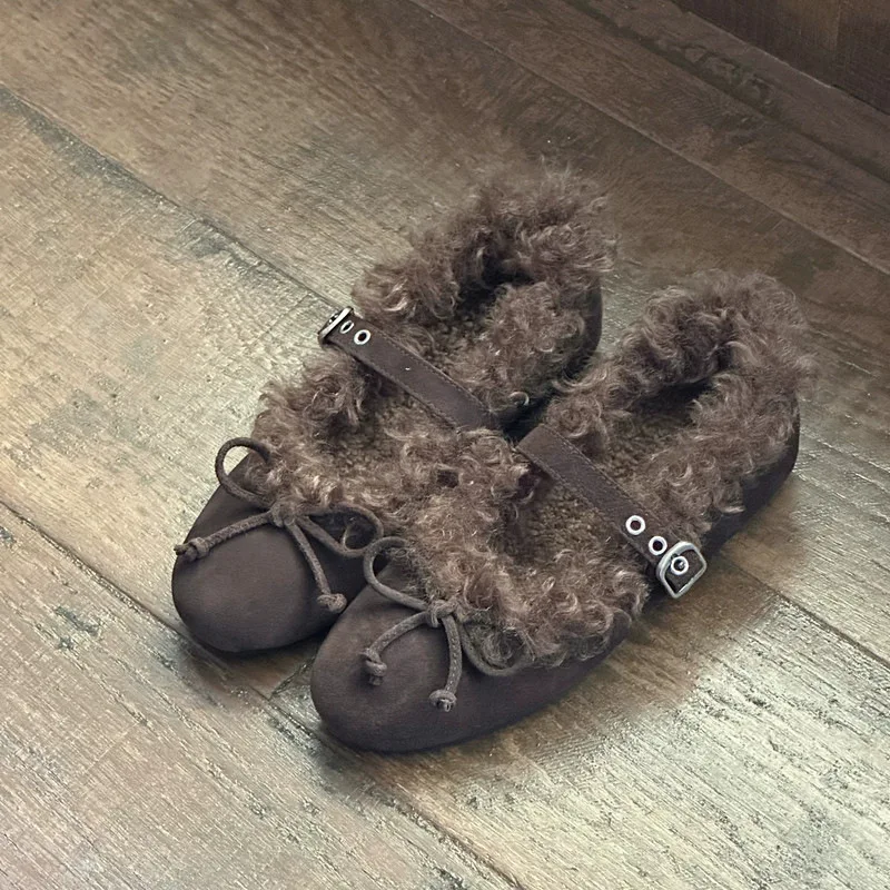 Women's 2026 Autumn Winter New Fashion Versatile One Strap Buckle Fleece Lined Warm Cotton Shoes Bean Shoes for Ladies Casual