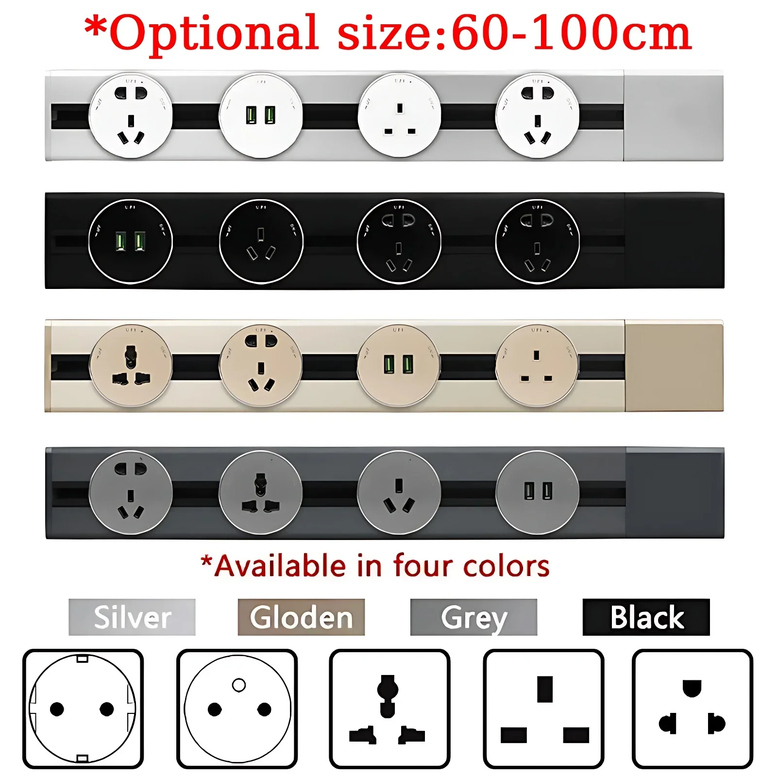 

Wall Surface Power Track Socket Outlet UK US AU EU Standard Removable Slide Rail Socket 100mm Built-in Socket In The Countertop