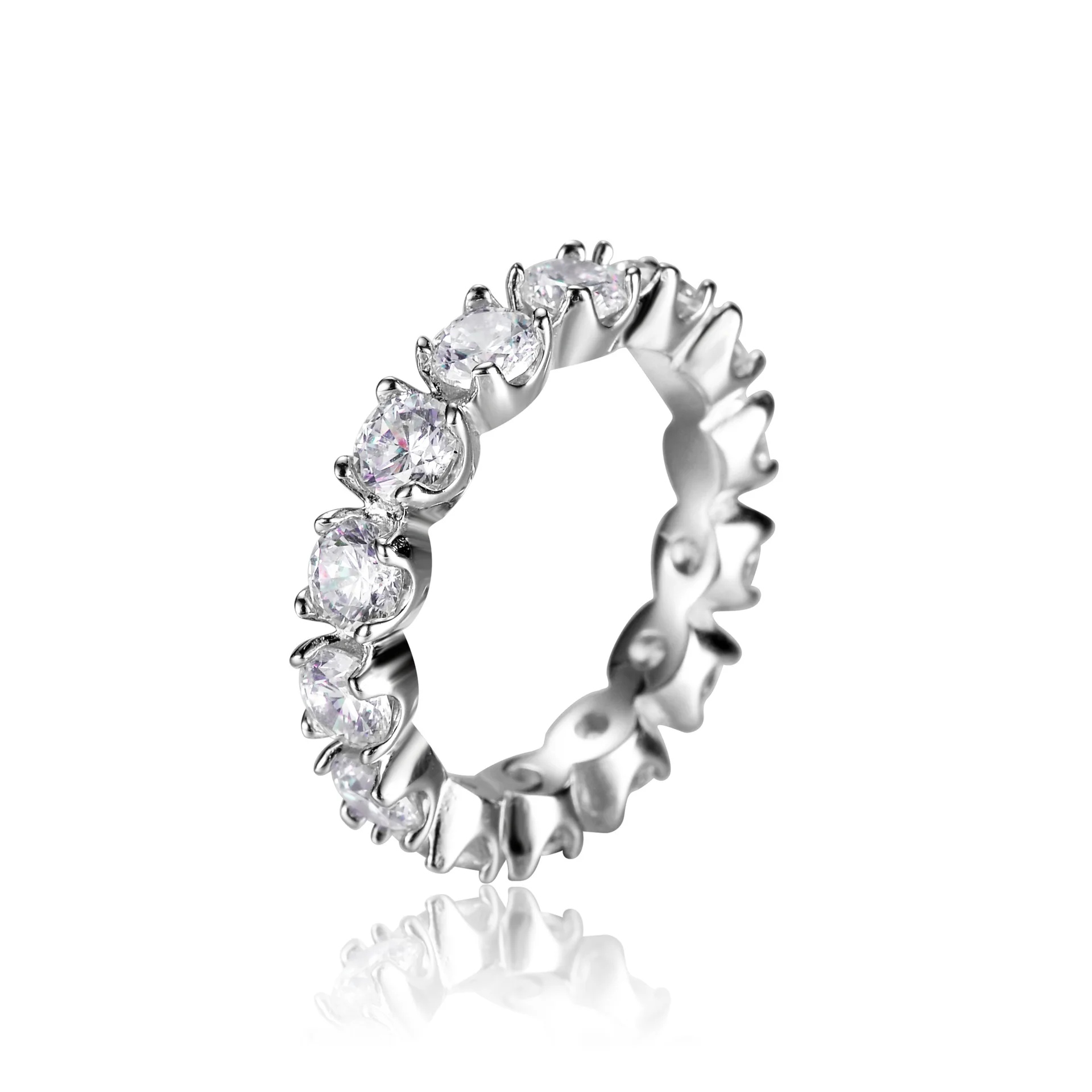 

Full Diamond 18K Gold Ring, Finger Lined Women's Ring, Mozambique Diamond Tail Ring, Women's Platinum PT950 Diamond Jewelry