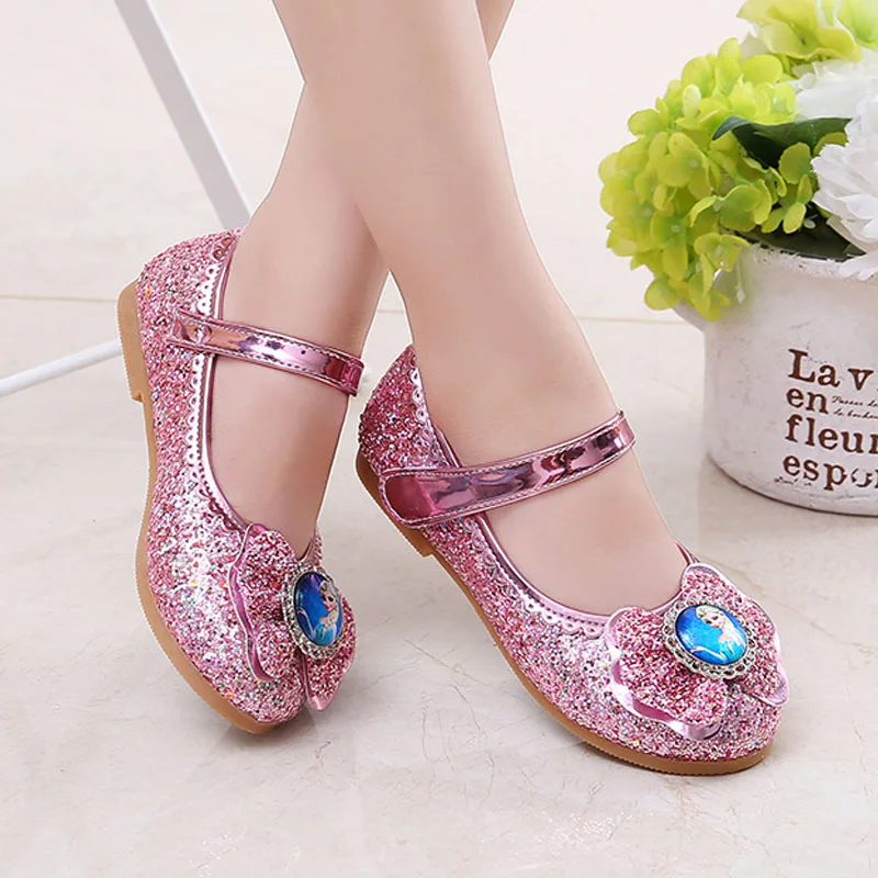 Disney Frozen Princess Elsa Cartoon Soft Sole Sandals Baby Girl Princess Shoes Crystal Shoes Children Flat Girl Leather Shoes