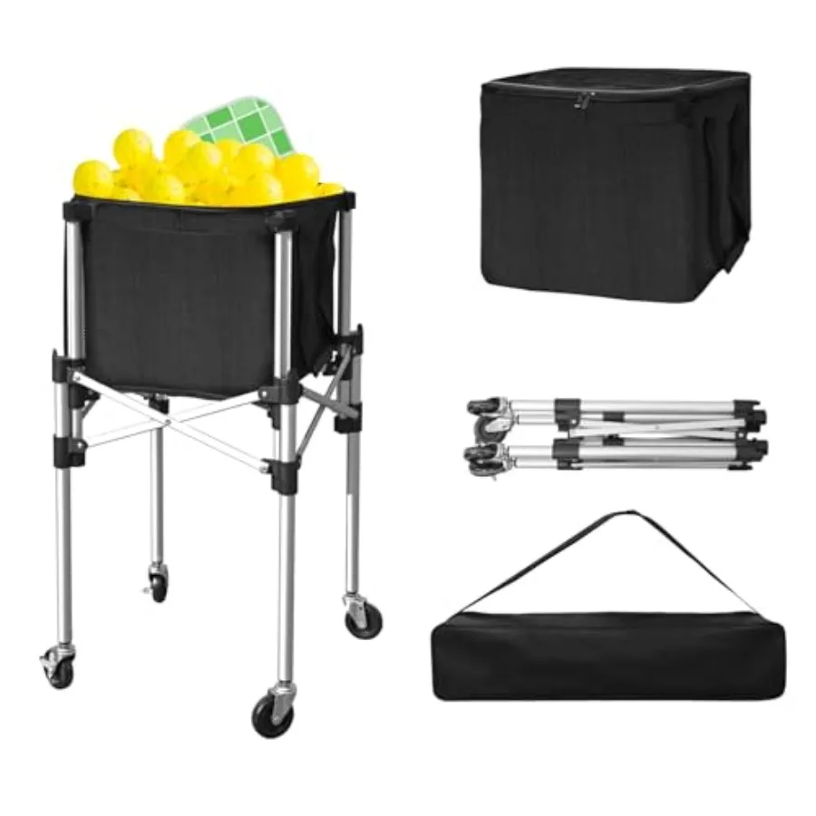 

Retractable Pickleball Hopper - Foldable Tennis Ball Basket Ball Candy Upgraded Pickleball Caddy Practice Equipment with Wheels