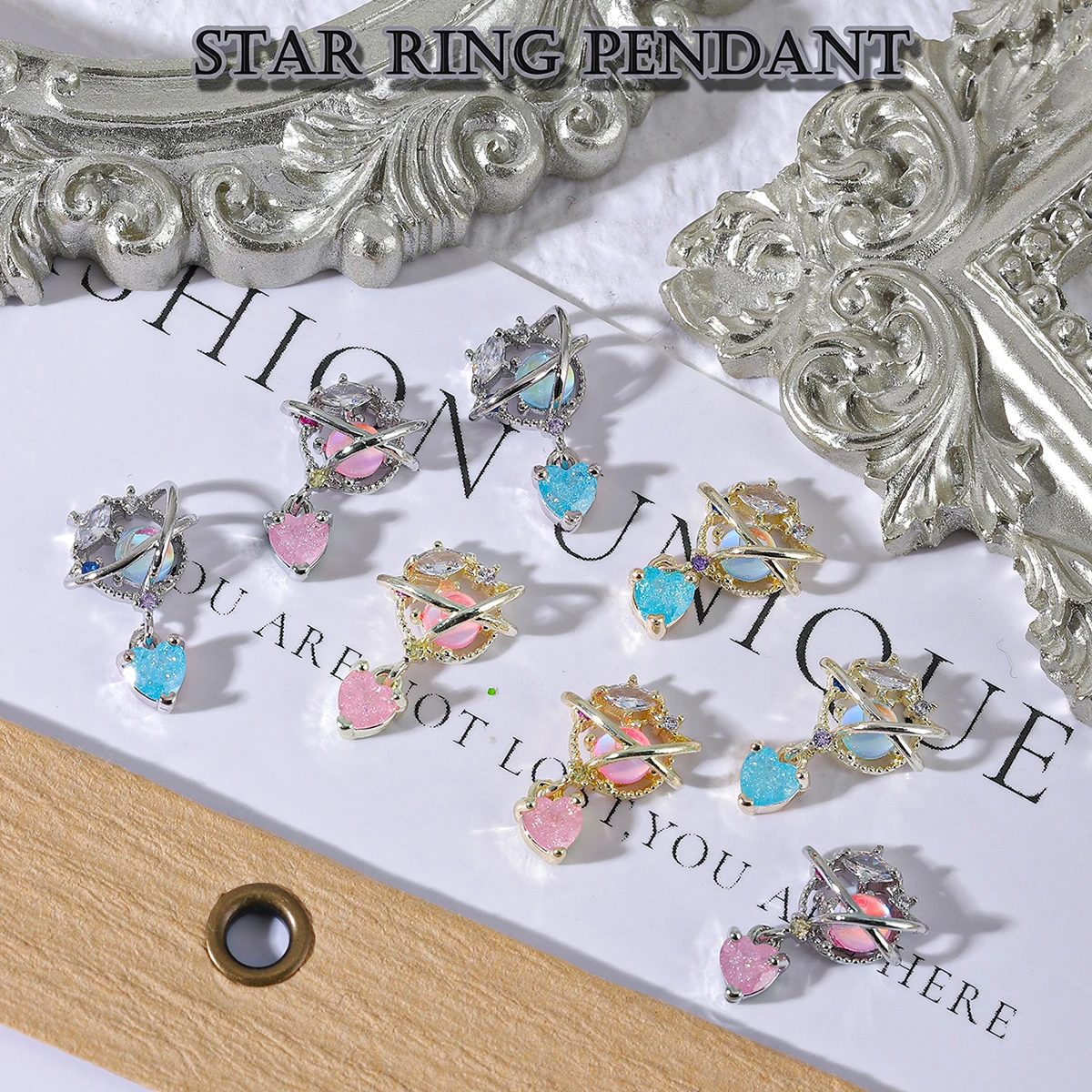 Micro embutidos zircão ornamentos, oco fora planeta pingente, luxo leve, Ins vento, diamante de metal, 4pcs