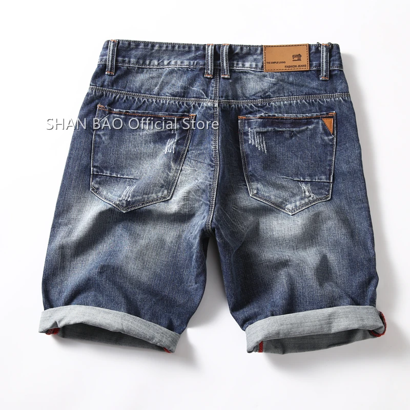 SHAN BAO 2022 Summer Brand Men\'s Classic Denim Shorts 98% Cotton Jeans Simple Fashion Youth Straight Loose Casual Shorts