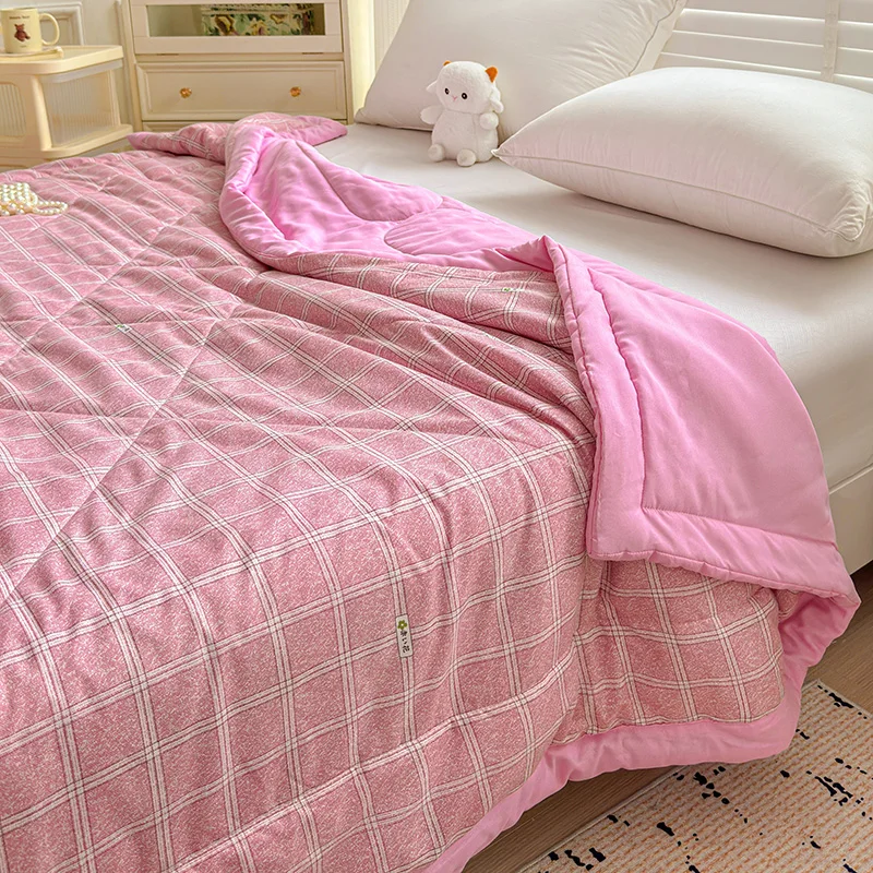 Pink Quilt Spring Summer Cooling Blanket Soft Comfortable Washed Cotton Bed Bedspread Double Quilts Thin Wadding Blankets