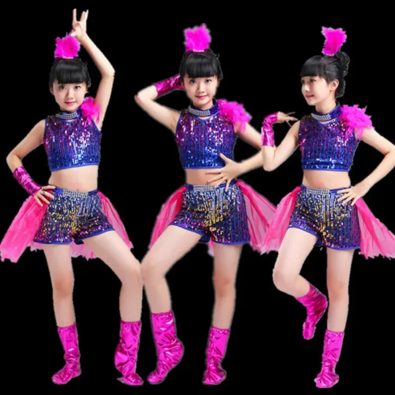 

Children's Jazz Dance Latin Dance Costumes Girls Boys Sequins Children Modern Dance Hip-hop Stage Performance Costumes