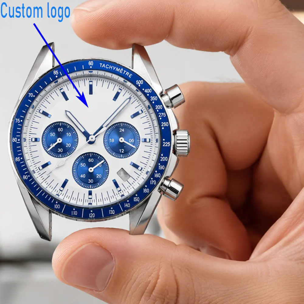 Quartz watch 40mm, 316L stainless steel sapphire glass suitable for VK63 quartz movement waterproof to 5bar customizable logo