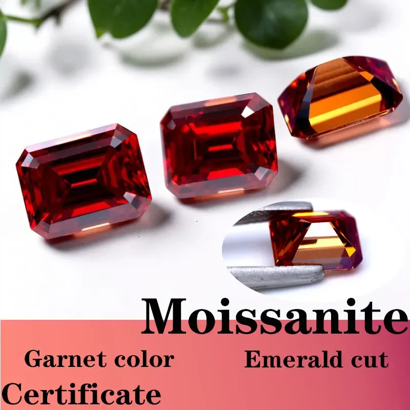 Moissanite Emerald Cut Garnet Color with Certificate synthetic gemstones Factory Wholesale price Passed Diamond Tester