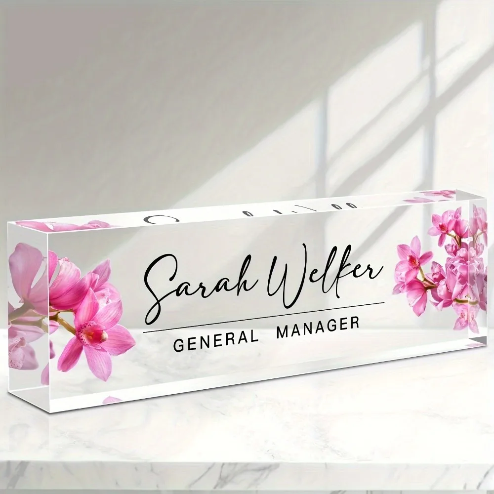 Custom Acrylic Office Desk Name Plate, Personalized Name Text Title Date, Tabletop Gift for Manager Teacher Doctor Nurse Staff