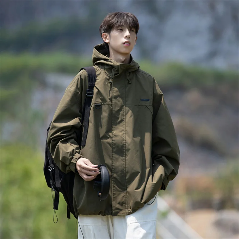 

Мужская демисезонная куртка свободного кроя с капюшоном, ветрозащитная, для активного отдыха, модная брендовая ветровка, стильный топ