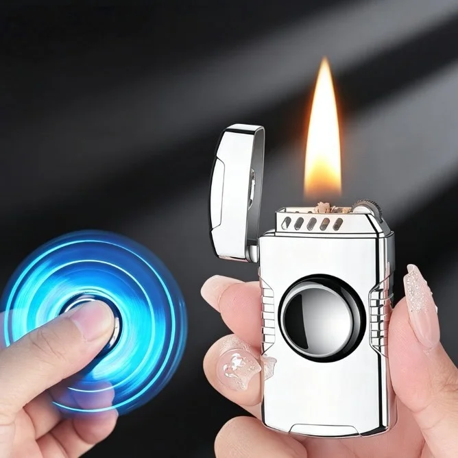 Rotating Gyro Gas Lighter Matte Metallic Shell Flint Ignition Stress Relieving Portable Collectible Men Accessory