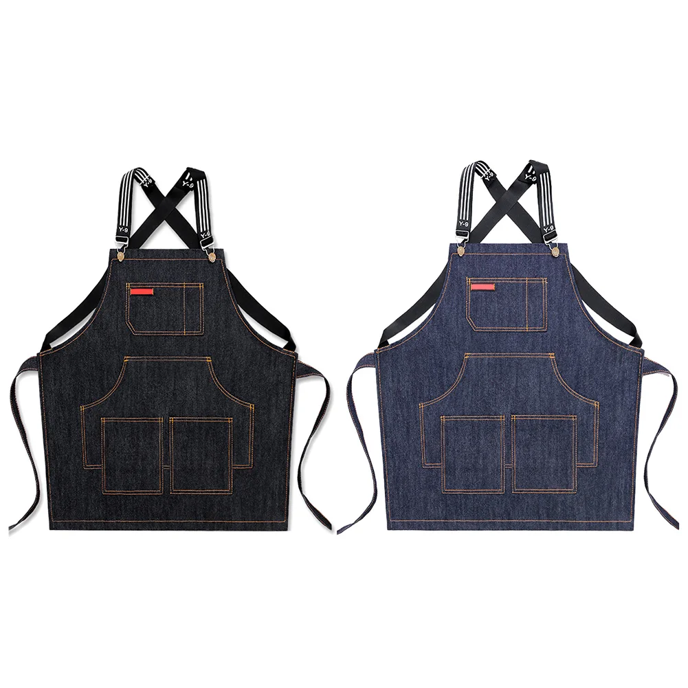 Korean Style Fashionable Denim Apron for Men Women Work Custom Barista Apron Cafe Barber Shop Painting Cooking Jean Fabric