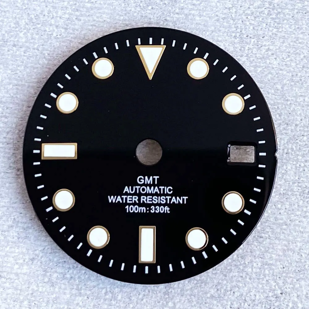 قرص أسود 29 ملم يناسب NH34 NH34A حركة أوتوماتيكية بتوقيت جرينتش أجزاء ساعة مضيئة