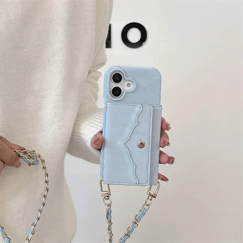 

New for iPhone 16plus Phone Case Card Bag 15pro Mirror 14promax Flip Cover 13 Velvet 12 Metal Leather Chain 11 Protective Cover