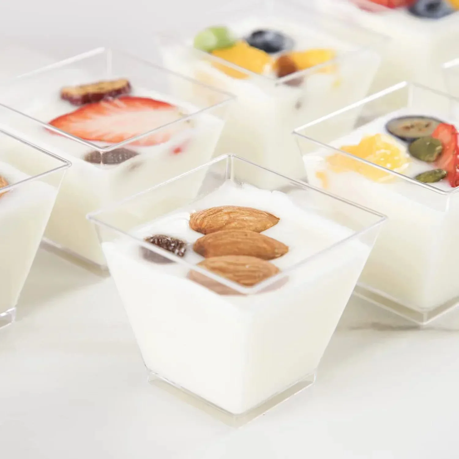 100 Pack Pudding Cups With Spoon Mini Plastic Dessert Cups Shooter Cups Mousse Cake Cups Fruit Ice Cream for Home Party Supplies