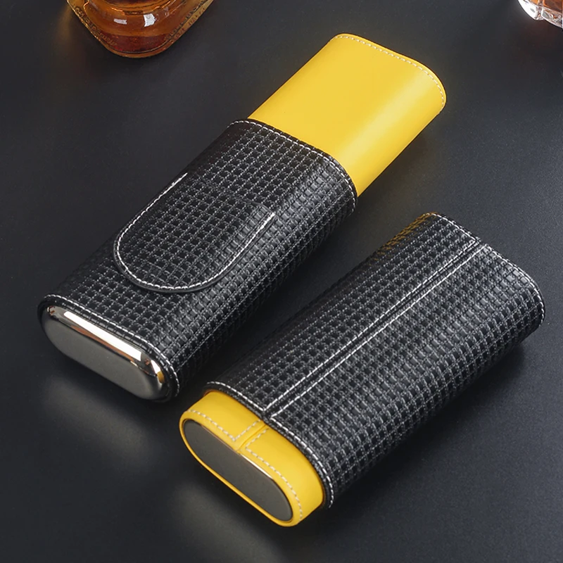 Cigar Case Portable 3fingers PU Leather Cigar Box Outdoor Travel Humidor Storage Case Cigar Tube With Cutter