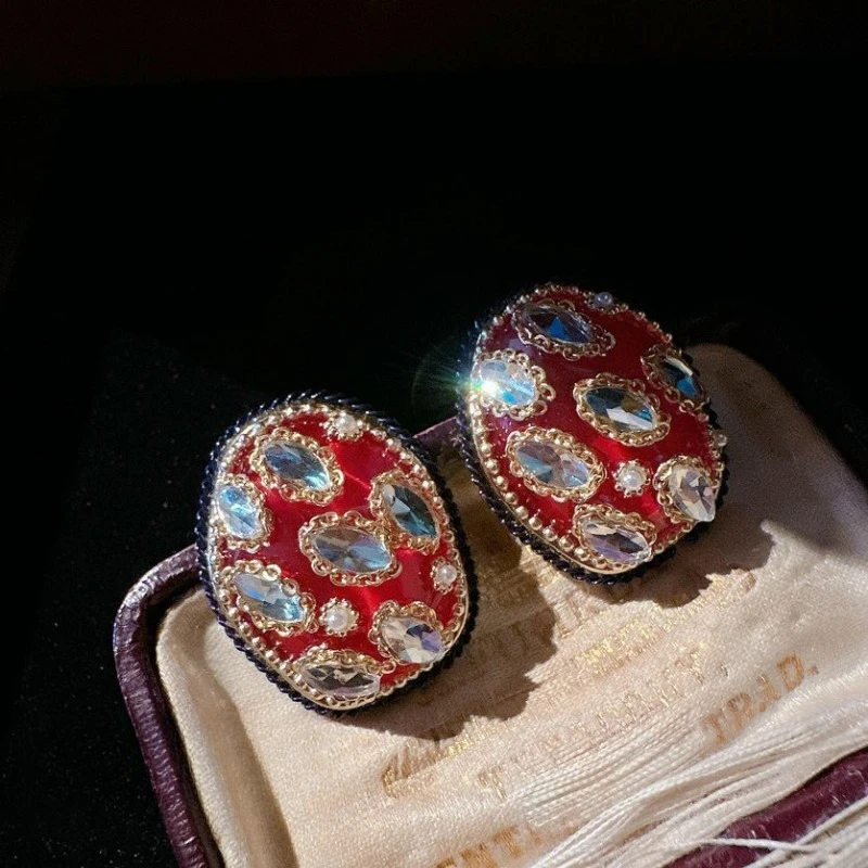 

Vintage Red Rhinestone Earrings Sparkling Crystal Drop Dangle with Pearl Accents Antique Statement Jewelry for Women Gift