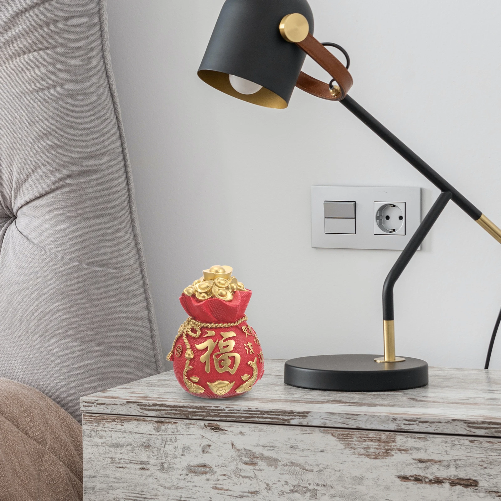 

Resin Piggy Bank Fortune Bag Pattern Savings Jar Red New Chinese Style Living Room Decor Coin Container Money Box nament