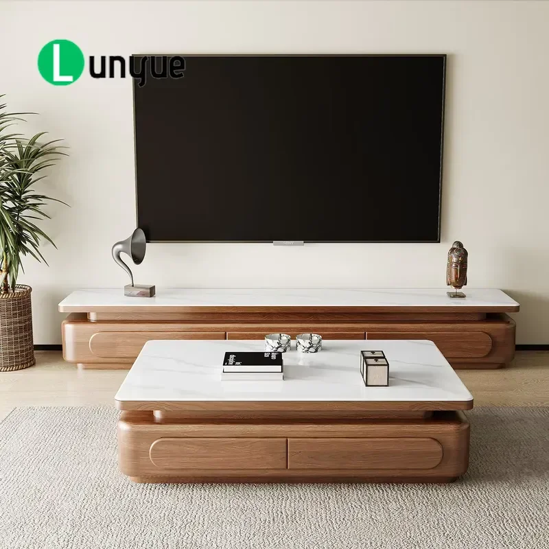 Modern Solid Wood Coffee Table Set with Marble Top Eco-Friendly Home Furniture for Living Room
