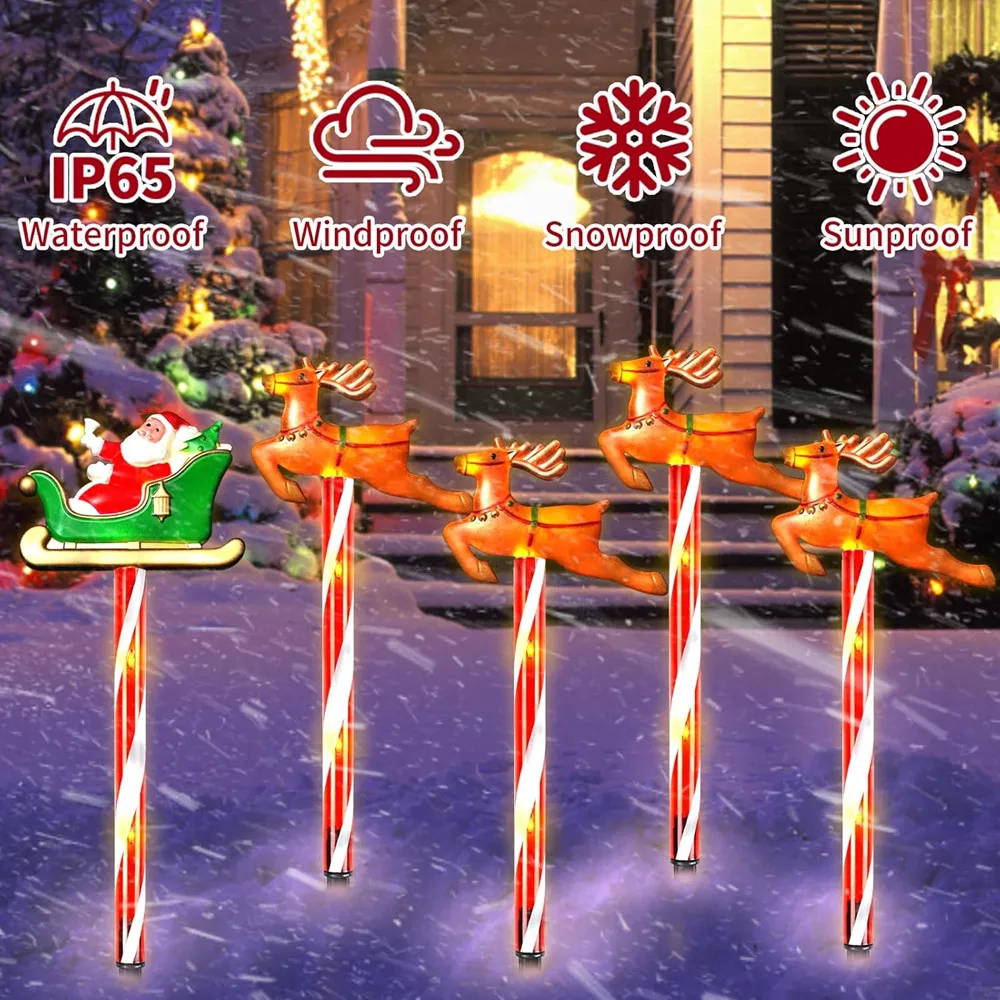 5 قطعة أضواء عيد الميلاد LED الشمسية سانتا الرنة مسار أضواء للخارجية فناء حديقة الحديقة ديكور مصابيح عطلات مقاوم للماء #3
