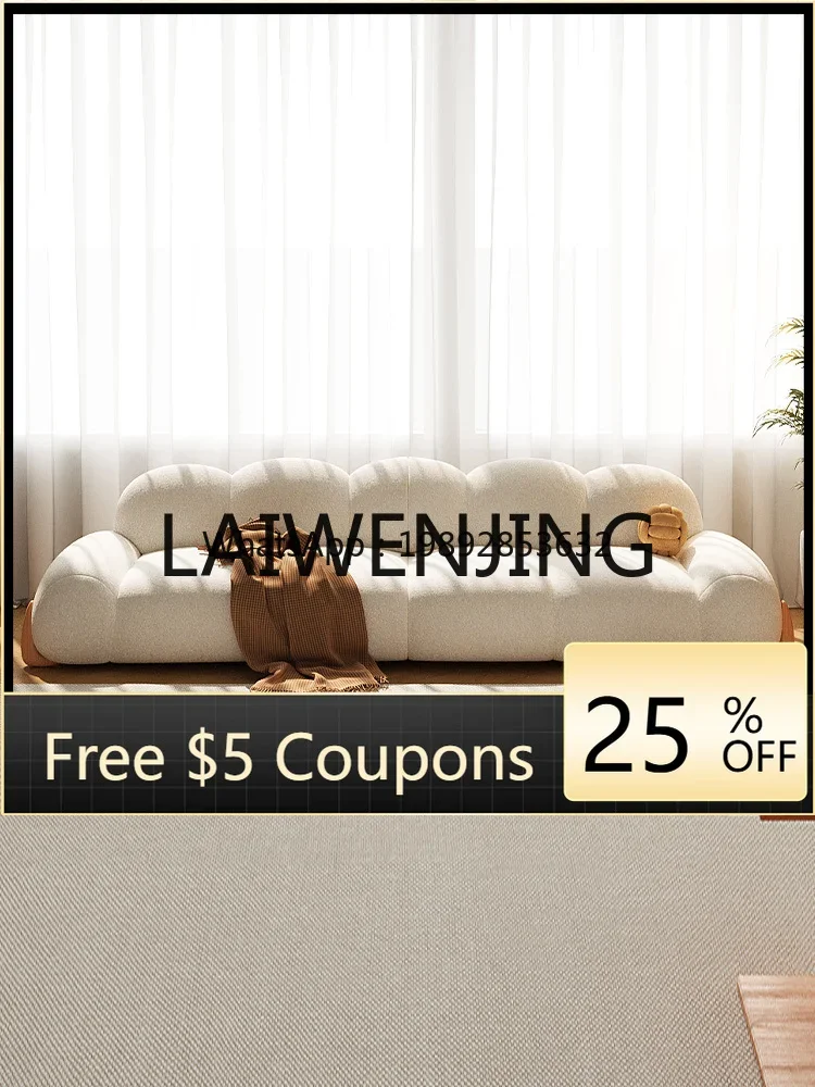 A2-7  Cherrywood Sofa Japanese Style Straight Row Living Room Cream Style Cotton Candy Lambswool