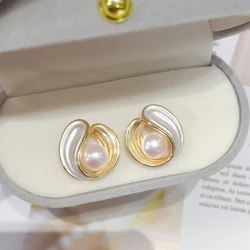ZHBORUINI 14K Gold Plated French Elegance Freshwater Pearl Earrings Pearl S925 Sterling Silver Ear Needle For Women Jewelry