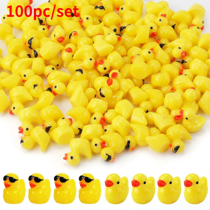 100 buah bebek kuning Mini dengan kacamata Peri Taman Miniatur bebek kacamata hitam aksesoris rumah Dekorasi meja Kawaii