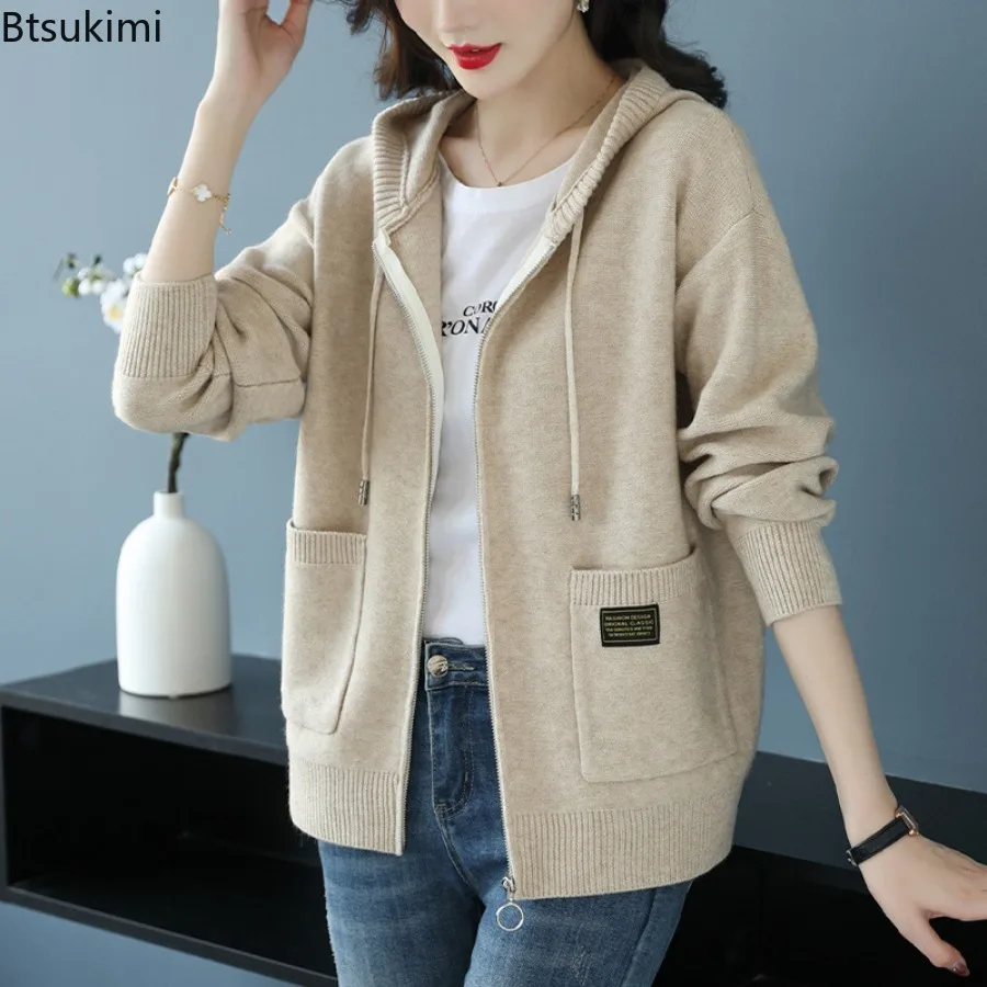 

Fashionable Hooded Zipper Sweater Jacket for Women in Spring Autumn New Loose Knitted Cardigan Top Casual Versatile Knit Coat
