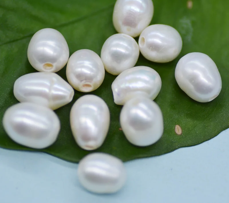 300piece 9-10mm 2mm hole white color fashion rice shape freshwater pearl for leather cord DIY jewelry