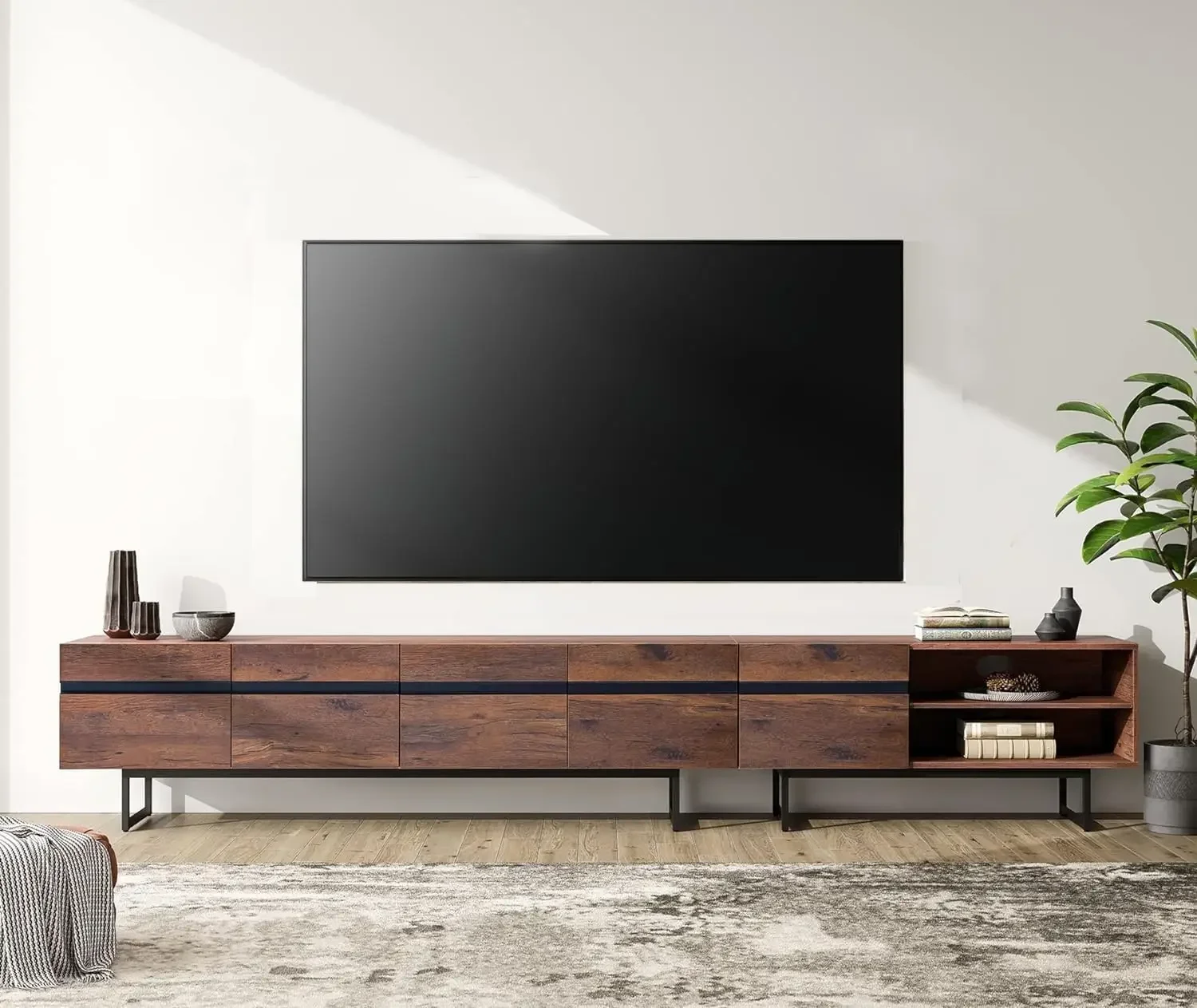 Modern TV Console for Living Room, 2 in 1 Wooden TV Stand with Storage for 100 Inch TV, TV Entertainment Center