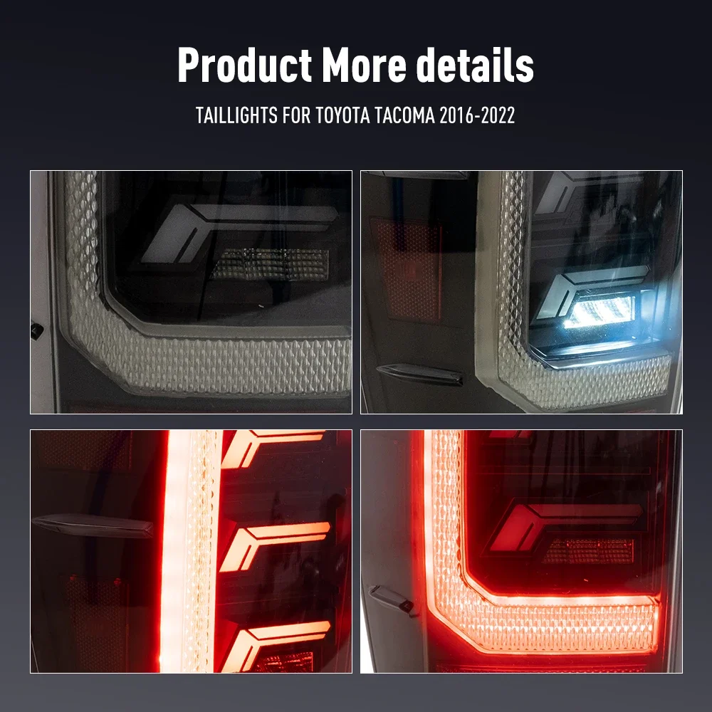 زوج من أضواء خلفية LED لتويوتا تاكوما 2016-2022 DRL عكس الفرامل تحول إشارة التوصيل والتشغيل مجموعة مصابيح الذيل الخلفي للسيارة