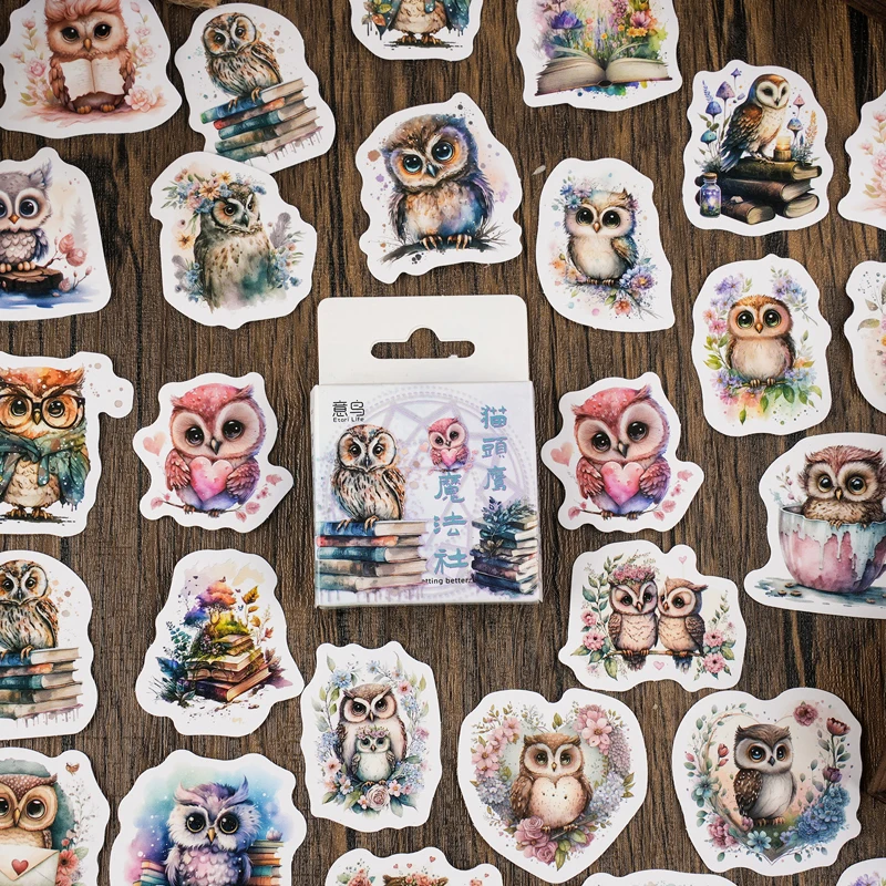 

46PCS Cute Colorful Owl Small Paper Sticky Sticker Aesthetic Children's DIY Decoration Stationery Scrapbooking School Supplies