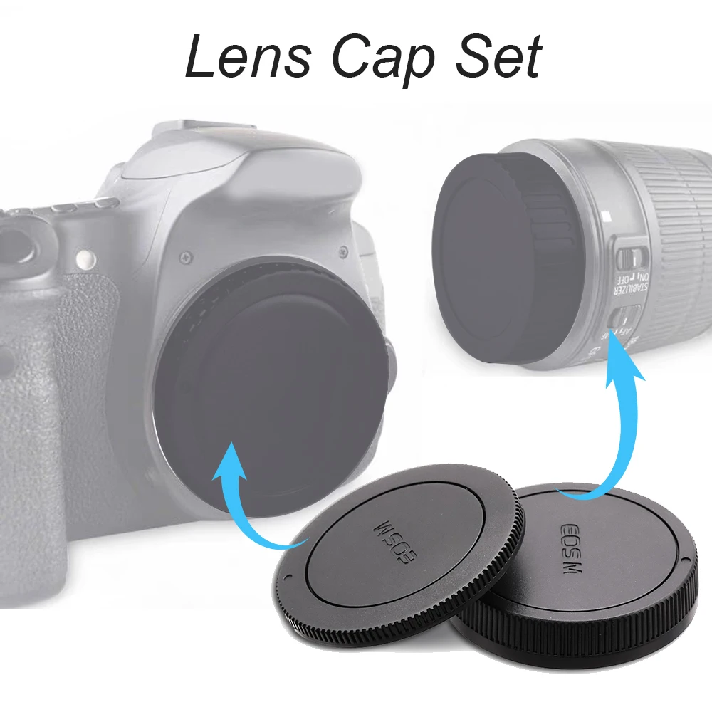 LinGo Camera Body Cover + Rear Lens Cap Anti-dust Protection Plastic Black For Canon EOS M M3 M6 M100 M50 EF-M Mount