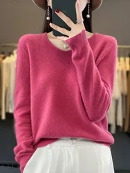Jersey de lana merina con cuello en V para mujer, suéter de cachemira básico informal, Tops elegantes sólidos, ropa de moda, otoño e invierno, 100%