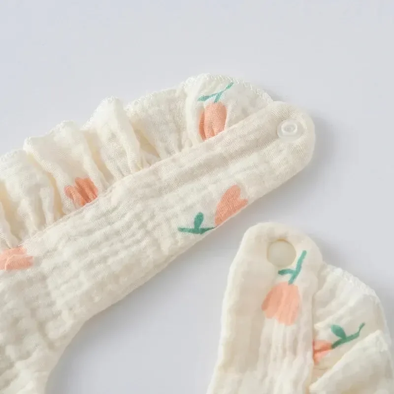 Set 2 Buah Celemek Makan Bayi Balita Kain Sendawa Ruffle Lucu Kartun Cetak Katun Lembut Kasa Handuk Air Liur Anak-anak Celemek Perlengkapan Bayi