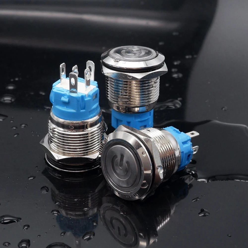 12/16/19/22mm Waterproof Metal Push Button Switch LED Light Momentary Latching Car Engine Power Switch 12V 24V 220V ON OFF Smart