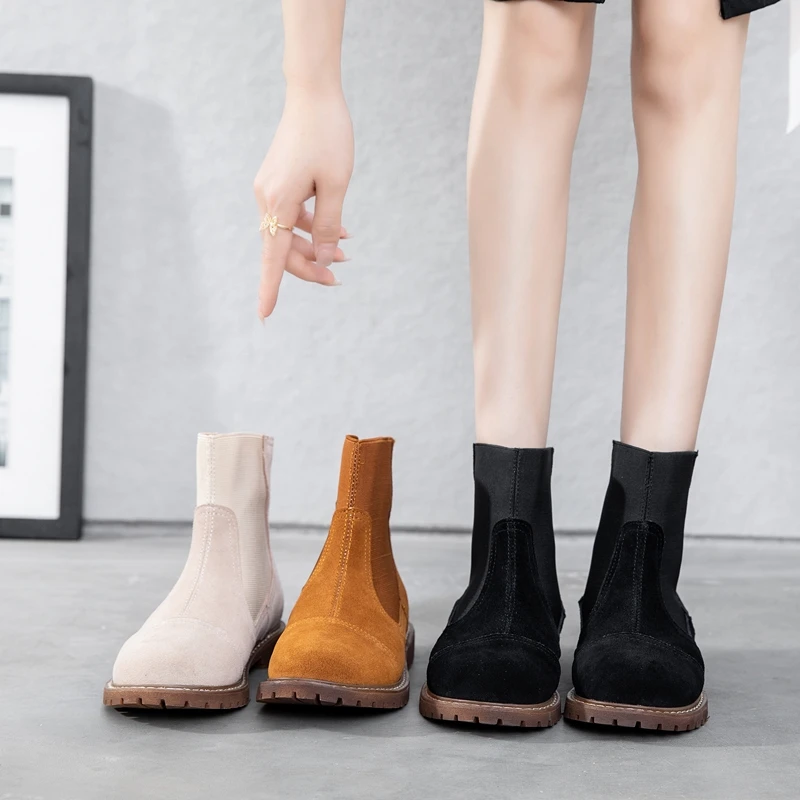 AIYUQI Women Chelsea Boots 2024 Autumn Winter New British Style Fashion Marton Boots Women Suede Slip-on Ankle Boots Women