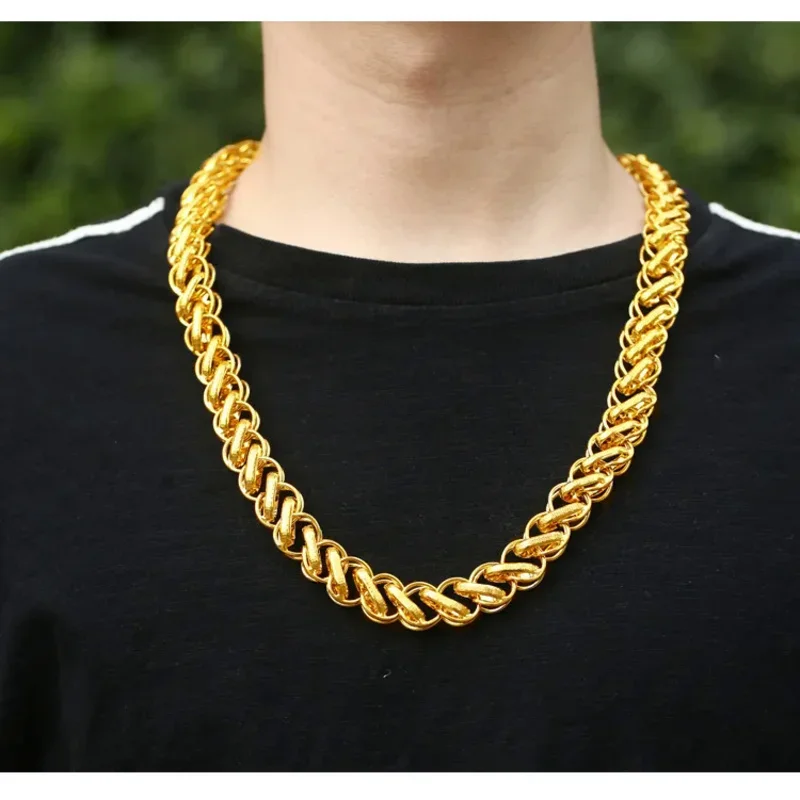 Fashion mewah nyata 24k kalung emas untuk pria kuning 999 emas kepala naga rantai pria kalung halus perhiasan hadiah annivesary