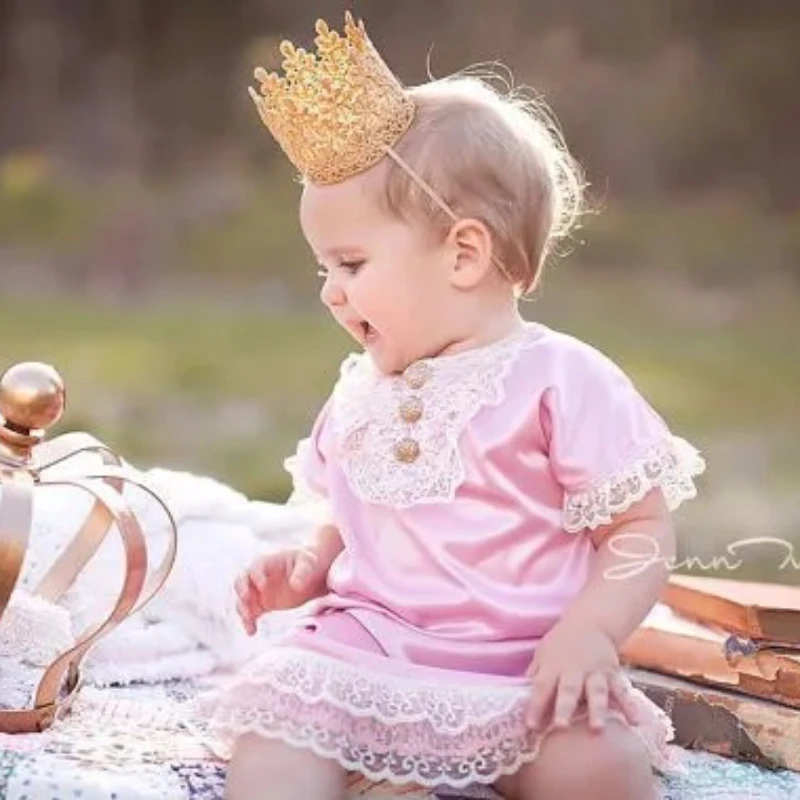 Diademas de corona de encaje dorado brillante de fieltro para bebés y niñas, accesorios para el cabello, manualidades DIY, elegante, caliente