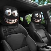 2pcs Smiley Face Printed Car Pillowcase Soft Comfortable Decorative Cushion Cover Auto Seat Headrest Washable Polyester Fabric
