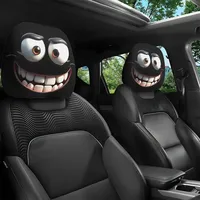 2pcs Smiley Face Printed Car Pillowcase Soft Comfortable Decorative Cushion Cover Auto Seat Headrest Washable Polyester Fabric