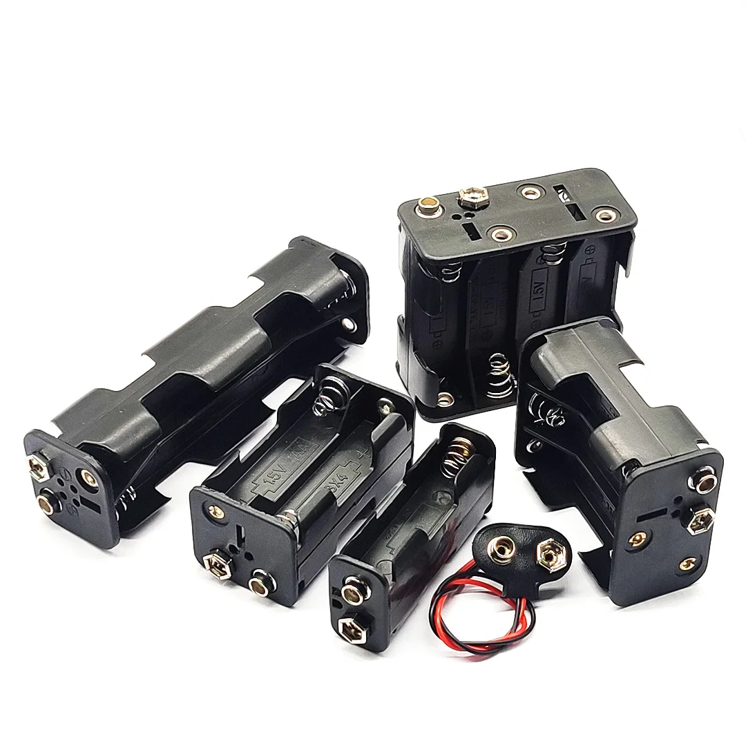 AA Battery Holder With 9V Buckle AA Battery Box With 9V Battery Button 2/4/6/8 Slot AA Battery Case Series Connection DIY