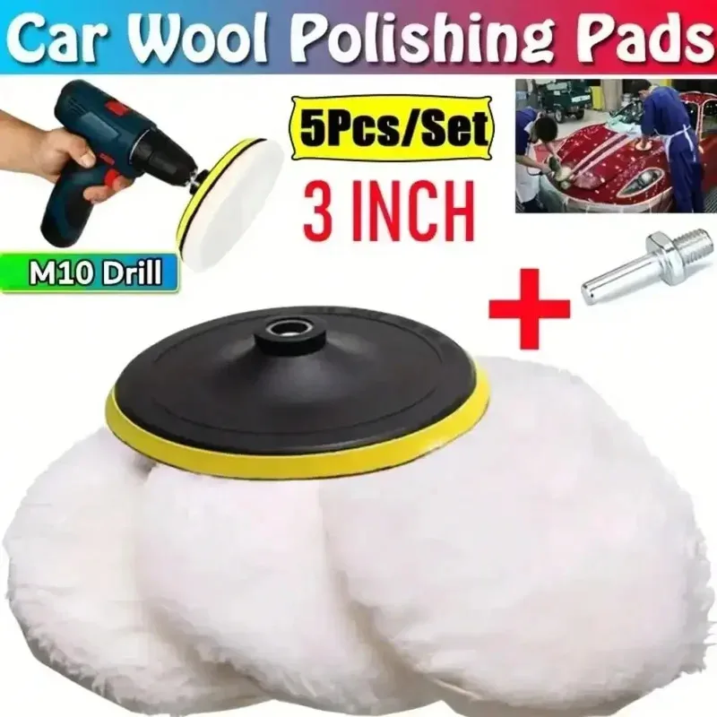 5Pcs 3/4/5 Inch Polishing Kit Car Polishing Pad Car Waxing Sponge Disk Wool Wheel Auto Paint Care Polisher Pads Car Gadget